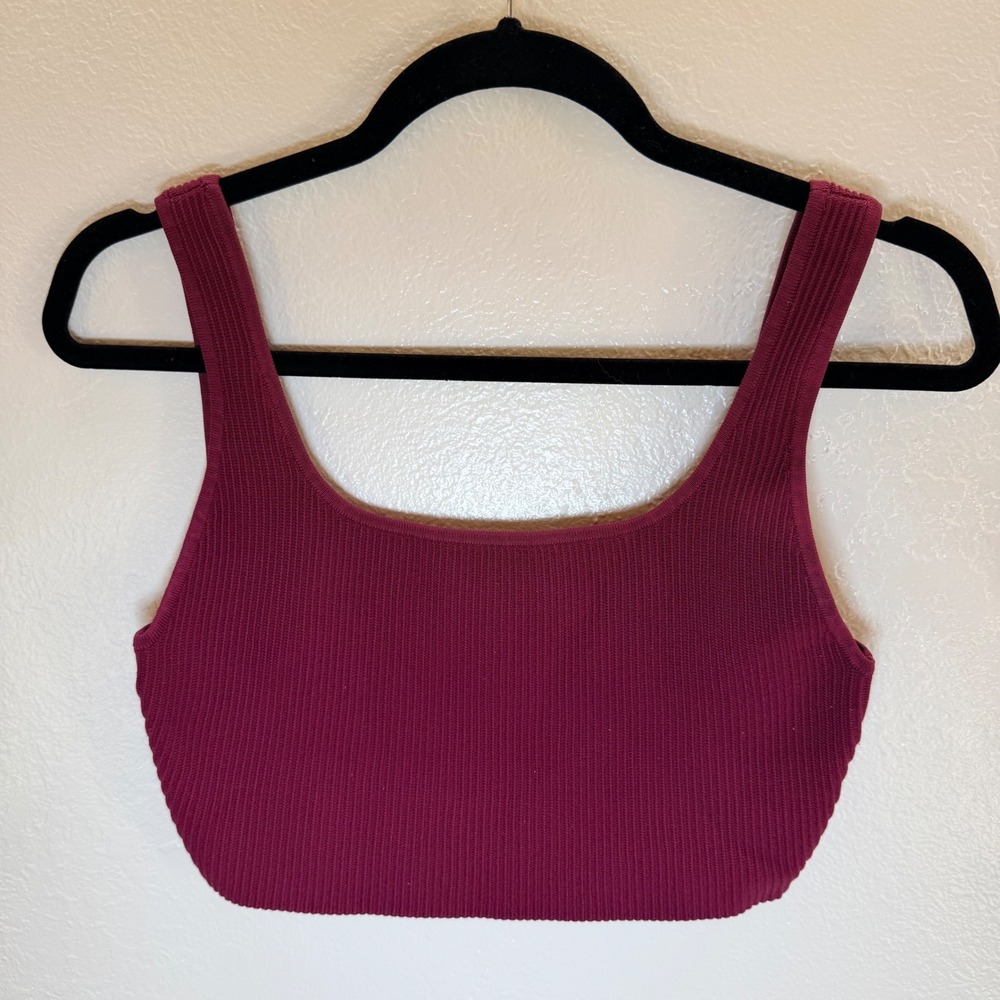 Babaton Aritzia Med Sculpt Knit Cropped Tank Top Berry Wine Square Neck Ribbed